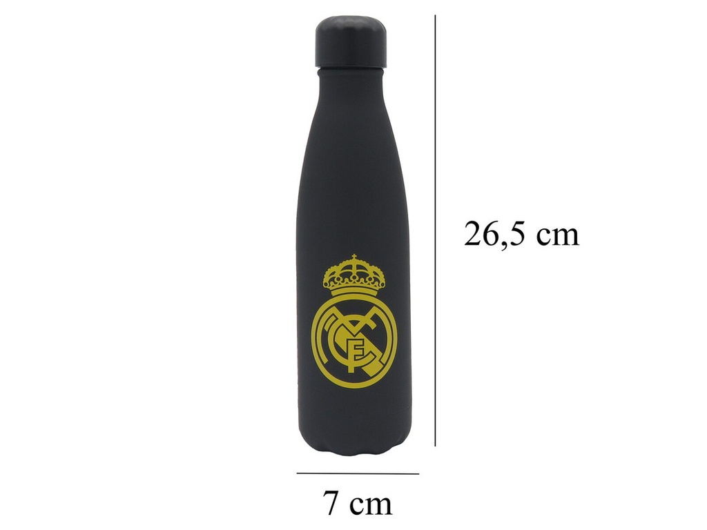Real Madrid Botella Negra con oro  Rubberizada de Doble Pared