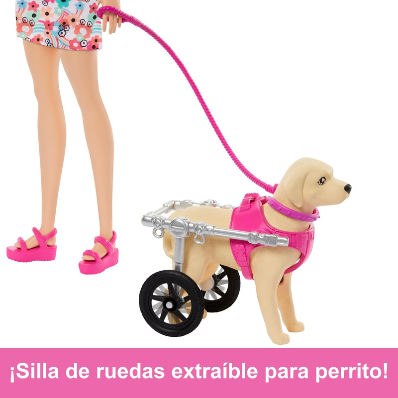 MUÑECA BARBIE PASEADORA PERRO SILLA DE RUEDAS HTK37 MATTEL HTK37