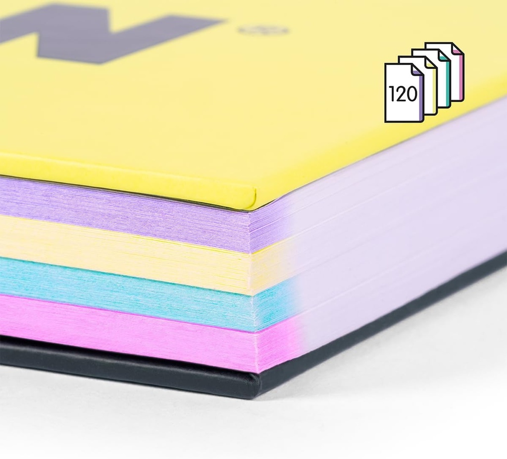 Cuaderno A4 con espiral y tapa dura, papel cuadriculado, 120 hojas de 95gr/m², colección Sunset