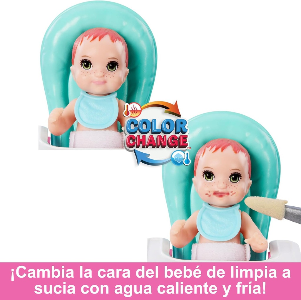 MUÑECA BARBIE SKIPPER NIÑERA CON TRONA Y BEBE HTK35 MATTEL