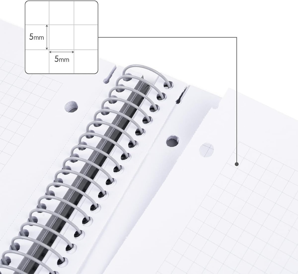 Cuaderno A4 con espiral y tapa dura, papel cuadriculado, 80 hojas de 95g/m², colección Shadow gris