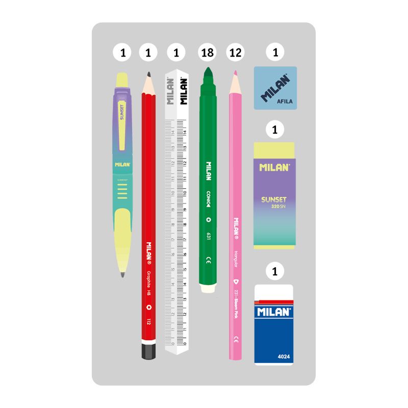 Plumier 2 pisos con contenido Sunset, verde