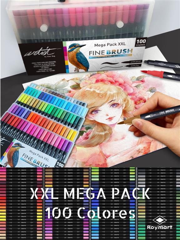 MEGAPACK XXL 100 ROTULADORES FINE BRUSH 2 PUNTA