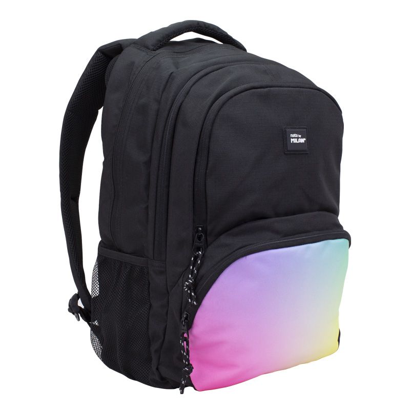 Mochila escolar 4 cremalleras (25 l) serie Sunset, negro 46x30x16cm
