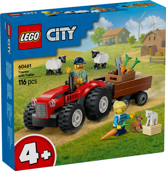 Tractor Rojo con Remolque y Oveja LEGO 60461