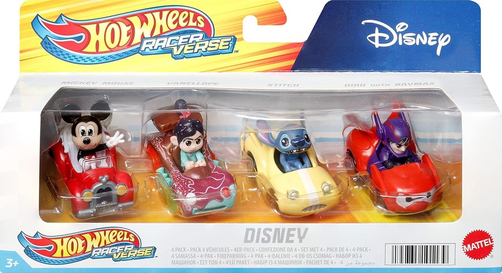 PACK 4 MINI COCHES PERSONAJES DISNEY HKD31 HOT WHEELS 