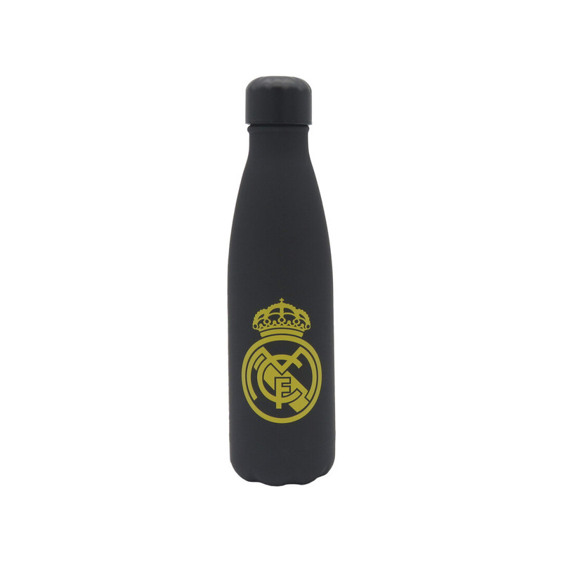 Real Madrid Botella Negra con oro  Rubberizada de Doble Pared