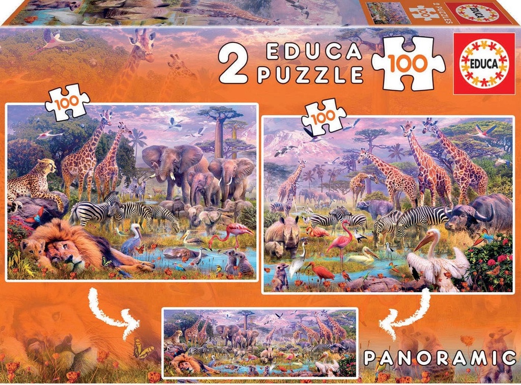 PUZZLE 2X100 ANIMALES SALVAJES FSC(  EDUCA 18606