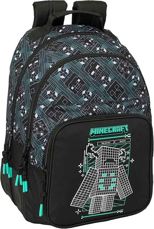 MOCHILA DOBLE ADAPT.CARRO MINECRAFT "SCREEN" SAFTA 612619773 32x42x4cm