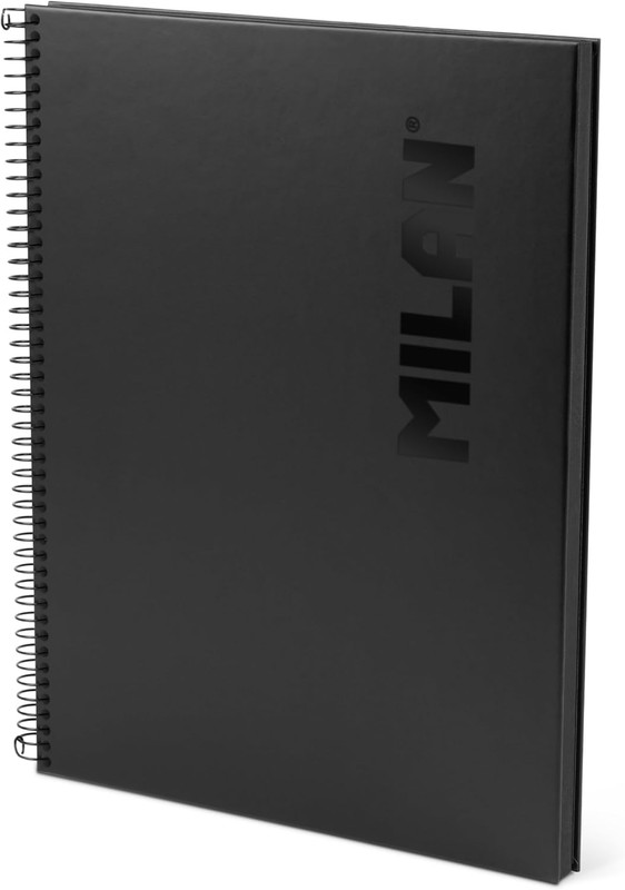 Cuaderno A4 con espiral y tapa dura, papel cuadriculado, 80 hojas de 95g/m², colección Shadow negro