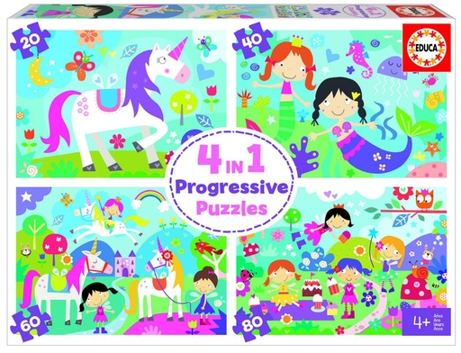 [E18905] PUZZLE MULTI 4 MUNDO DE FANTASÍA 20-40-60-80 "4 IN 1 PUZZLES" EDUCA 18905
