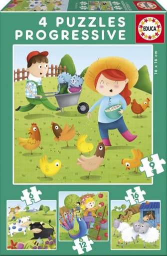 [E17145] PUZZLE PROGRESIVOS ANIMALES GRANJA 6+9+12+ EDUCA E17145