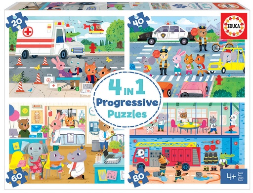 [E18903] PUZZLE MULTI 4 HÉROES EN ACCIÓN 20-40-60-80