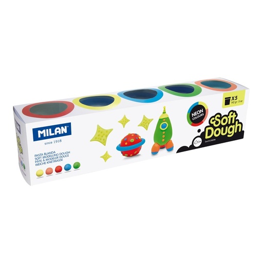 [MIL913505-N] Caja 5 botes pasta de modelar blanda Soft Dough Neon