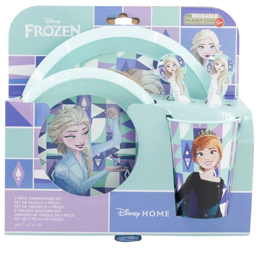 [S74215] STOR SET EASY 5 PCS (PLATO, CUENCO, VASO 260 ML Y CUBIERTOS) EN ESTUCHE FROZEN ICE MAGIC 74215
