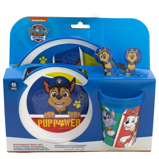 [S74685] STOR SET 5 PCS ANTIDESLIZANTE PREMIUM BICOLOR (PLATO, CUENCO, VASO 260 ML Y CUBIERTOS) EN CAJA PAW PATROL PUP POWER 74685