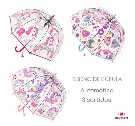 [ZX-0058] PARAGUAS INFANTIL AUTOMATICO TRANSP.,3 DISEÑOS