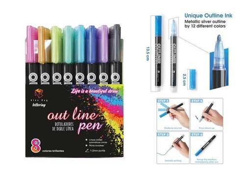 [AB-0380] SET 8 ROTULADORES OUTLINER BICOLOR NEON PASTEL