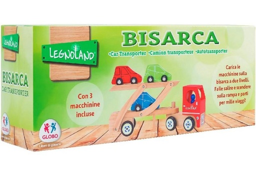[GLO37103] CAMION CON TRANSPORTE DE 3 COCHES DE MADERA 11,5 x 29,5 x 8 LEGNOLAND GLO37103