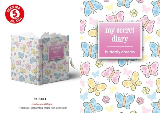 [HS-1041] DIARIO A5 168H.C/CANDADO BUTTERFLY DREAMS
Ref. HS-1041