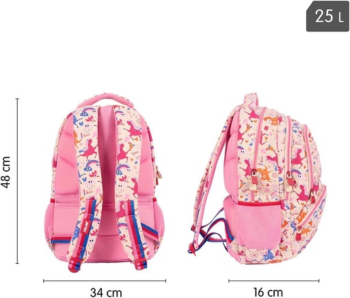 [MIL624604-FLC] Mochila escolar 4 cremalleras (25 L) serie especial Flowicorn 46x32x5cm