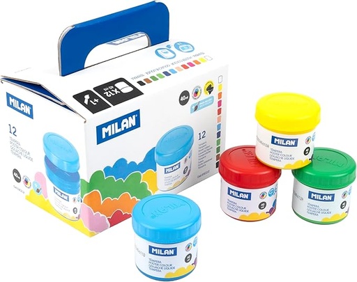 [MIL03C-212] Caja 12 tarros 40 ml pintura témpera colores surtidos con pincel