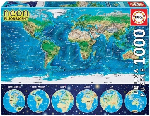 [E16760] PUZZLE 1000 MAPAMUNDI FÍSICO NEÓN  EDUCA 16760