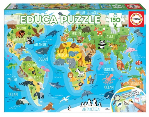 [E18115] PUZZLE 150 MAPAMUNDI ANIMALES FSC( EDUCA 18115