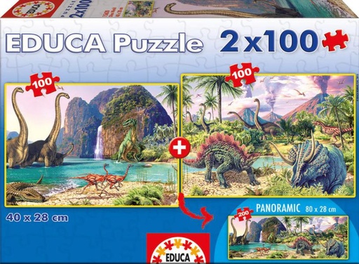[E15620] PUZZLE 2x100 DINO WORLD EDUCA 15620