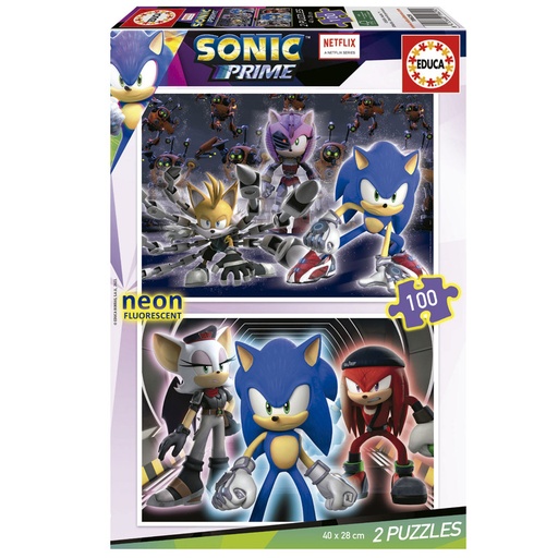 [E19629] PUZZLE 2x100 SONIC PRIME NEON FSC(R EDUCA 19629