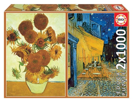 [E18491] PUZZLE 2X1000 LOS GIRASOLES + TERRAZA DE CAFÉ POR LA NOCHE, V. VAN GOGH  EDUCA 18491