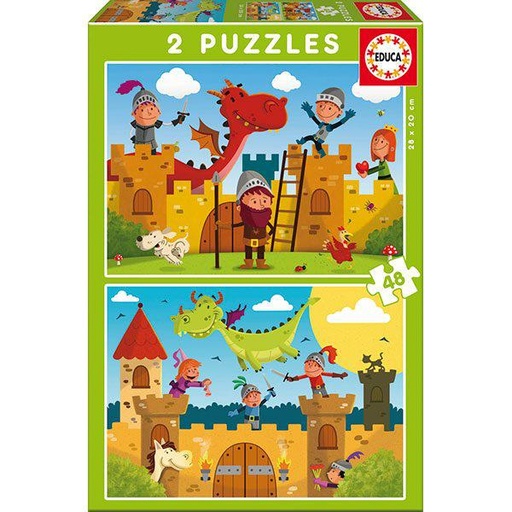 [E17151] PUZZLE 2X48 DRAGONES Y CABALLEROS EDUCA 17151