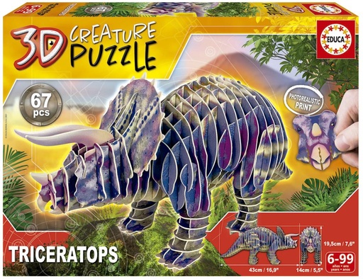 [E19183] PUZZLE 3D TRICERATOPS 3D CREATURE PUZZLE EDUCA 19183
